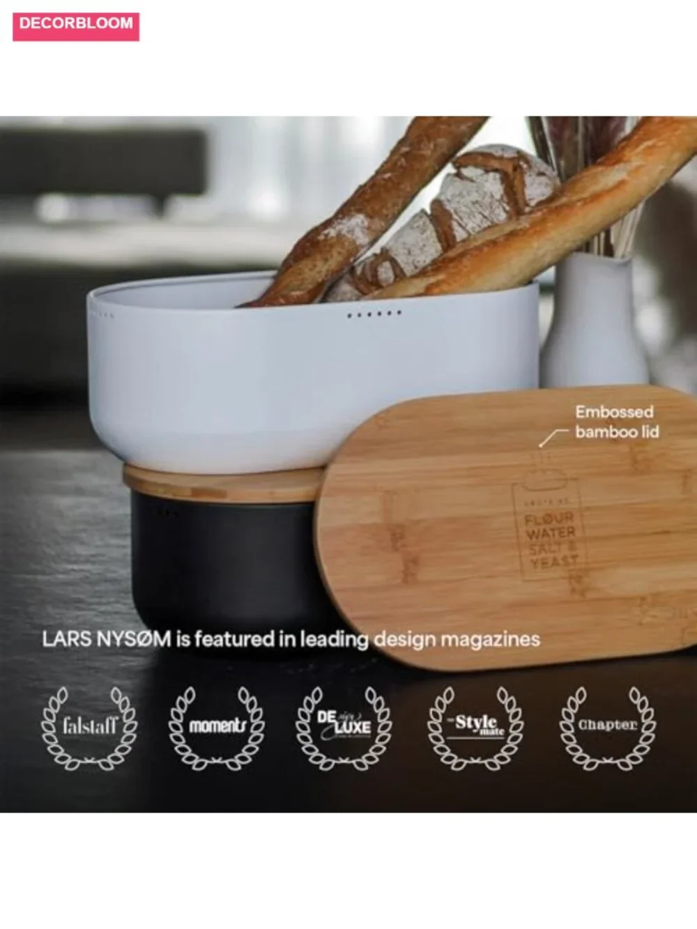 Minimalist Bread Box with Bamboo Cutting Board Lid, Air Ventilation, Large